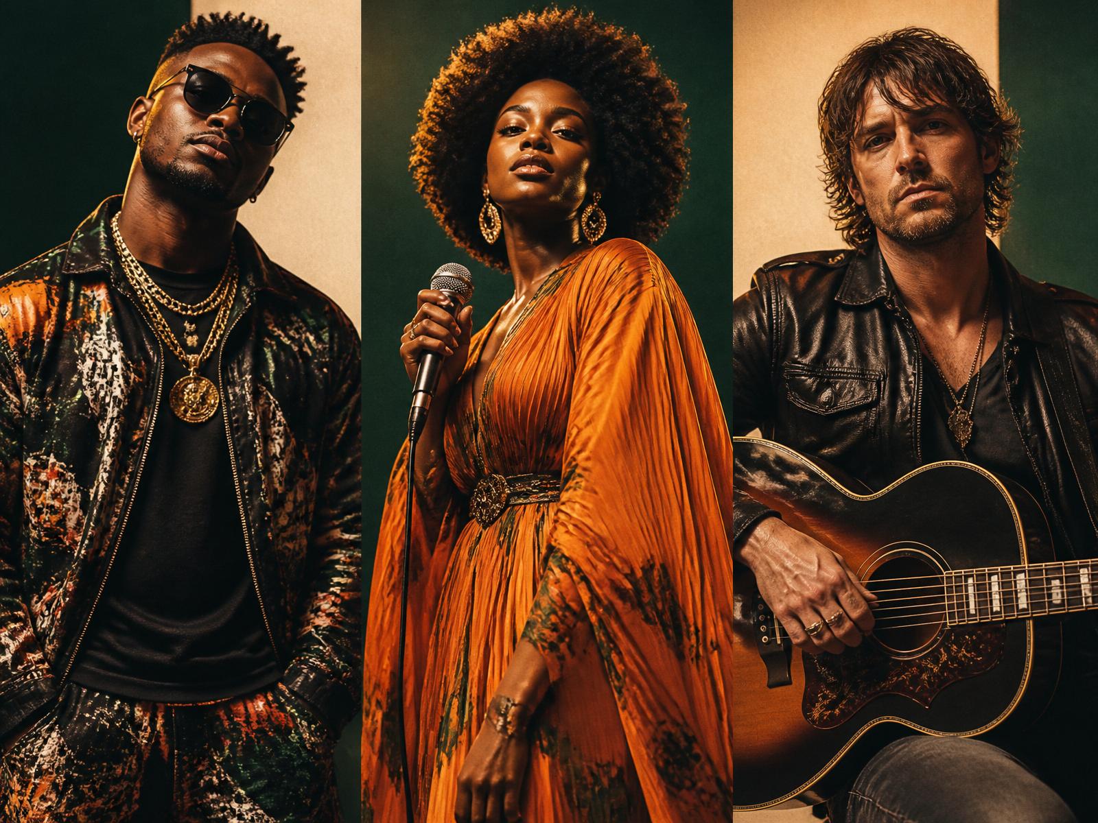 Three independent music artists — Afrobeats, soul/pop, and rock/country — representing all genres on Homebase